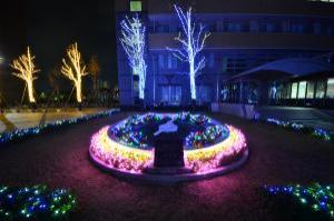 徳島文理大学にあるモニュメントのLEDイルミネーションの写真