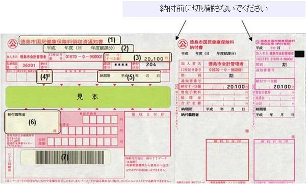 コンビニ用納付書の見本の画像。領収証書の色があかむらさき色。