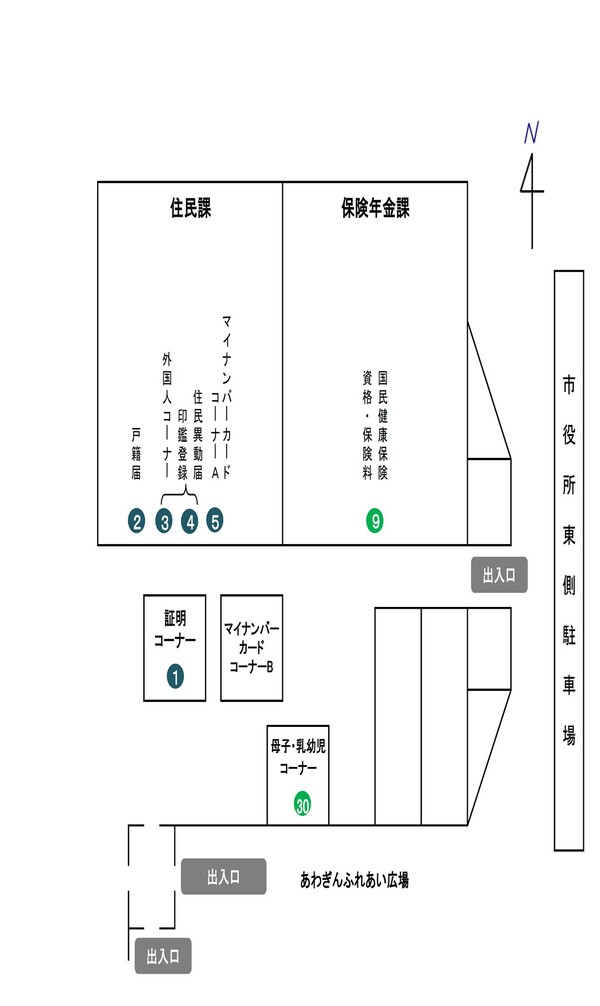 ご利用いただける市役所1階窓口の配置図の画像